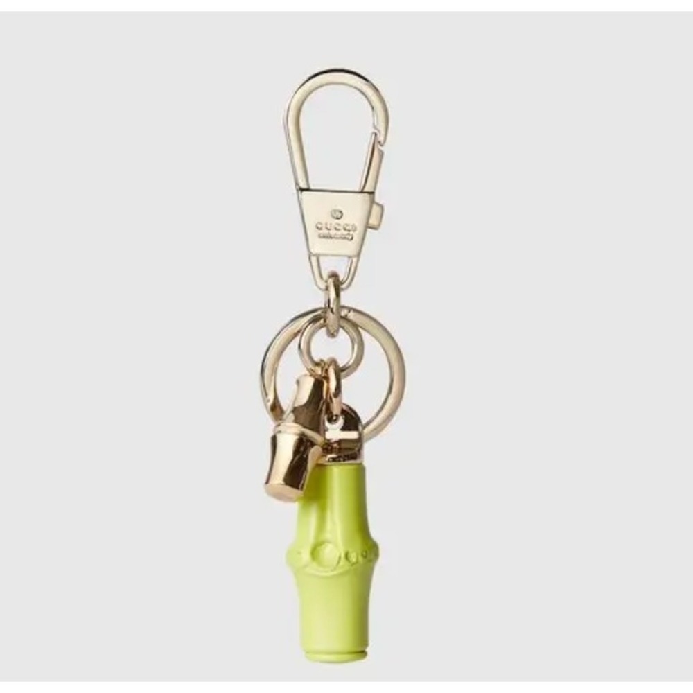 Gucci Bamboo Keychain Green Resin Gold‑Tone Hardware Italy Logo Bag Charm 828187